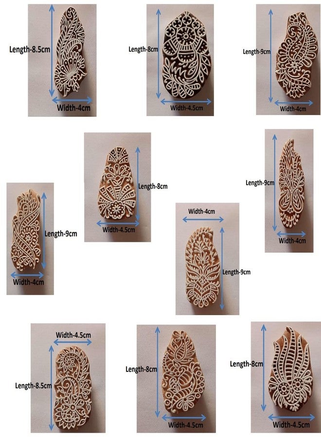 ecofynd Round Wood Block Stamps (Pack of 10), Wooden Blocks for Block Printing Stamp Set, Artistic Shapes Craft Kids Saree Border DIY Henna Fabric Textile Paper Clay Pottery Hand-Carved (BLOCK051) - Image 3